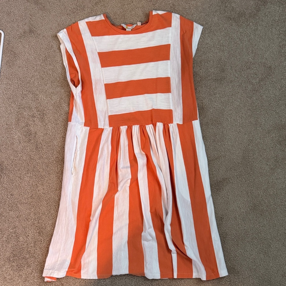 Boden Orange and White Striped Dress